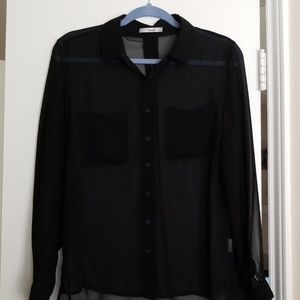 Sheer Black Button Up Collared Shirt